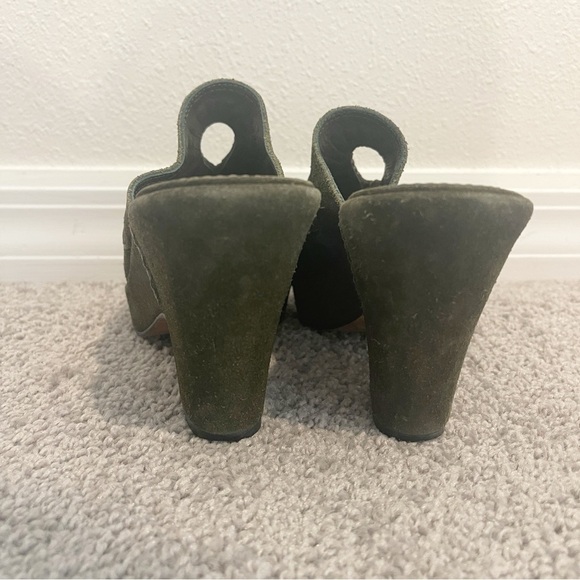 Frye Suede Clog Womens Green Sz 6 Ingrid Apron Leather Block High Heel Slip On - Picture 3 of 10